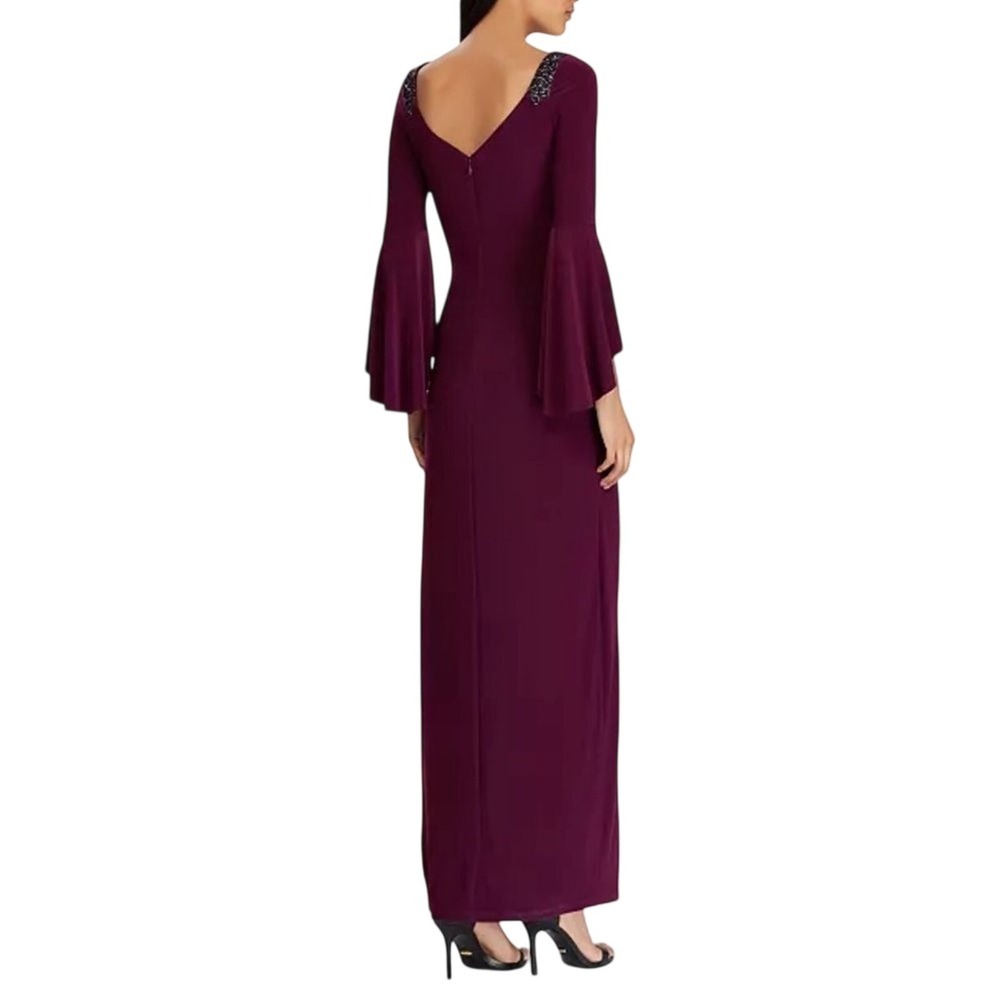 Lauren Ralph Lauren Bell-Sleeve Stretch Jersey Gown Beaded size 4 Wedding New - Picture 2 of 13
